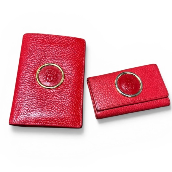 Versace Handbags - Auth Versace Elegant Red Leather Wallet Set key holder and wallet